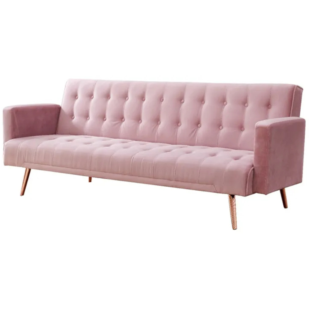 Comfy Living 3 Seater Pink and Gold Plush Velvet Sofa Bed Image 2