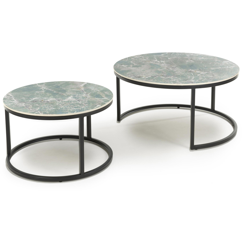 Delta Reflective Green Round Nest of Tables Set of 2 Image 3