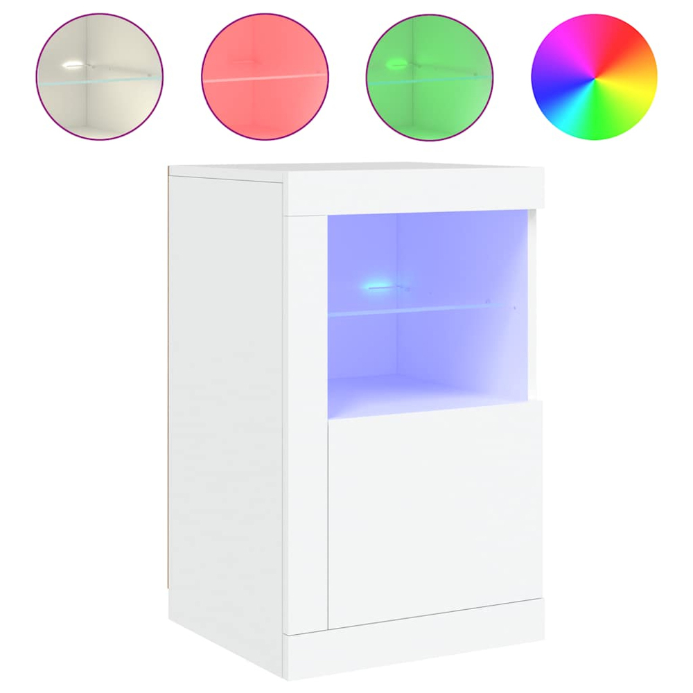 vidaXL Single Door 2 Shelf White Side Cabinet with LED Lights Image 9