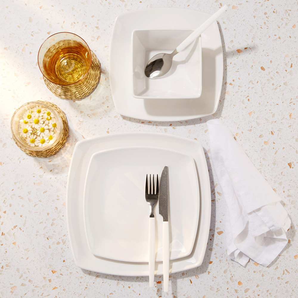TP Square Melamine White 12 Piece Dinner Set Image 4