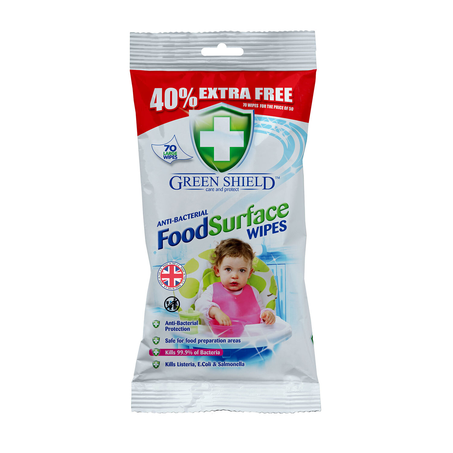 Greenshield Antibacterial Food Surface Wipes 70 Pack Image