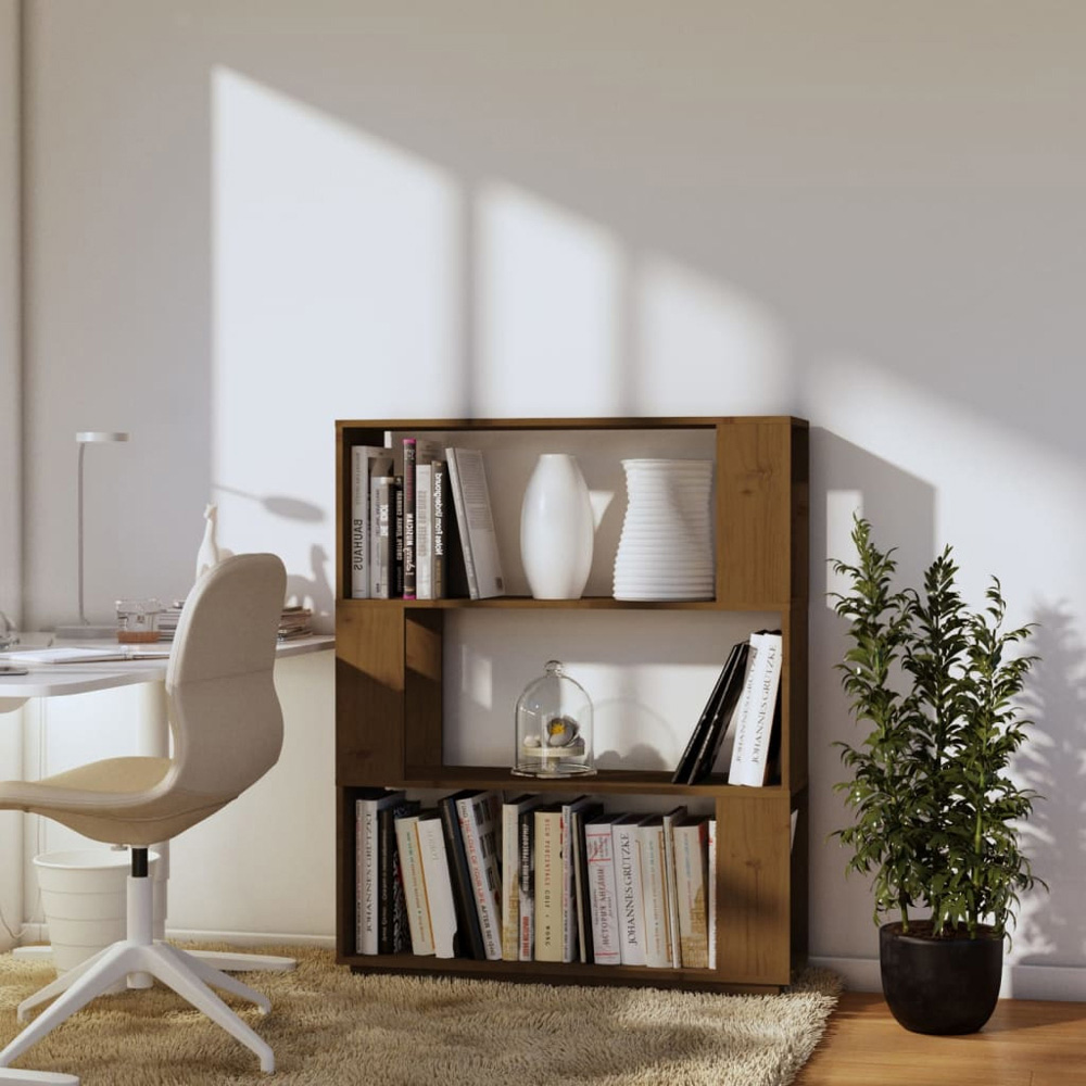 vidaXL 3 Shelf Honey Brown Solid Wood Bookcase Image 7