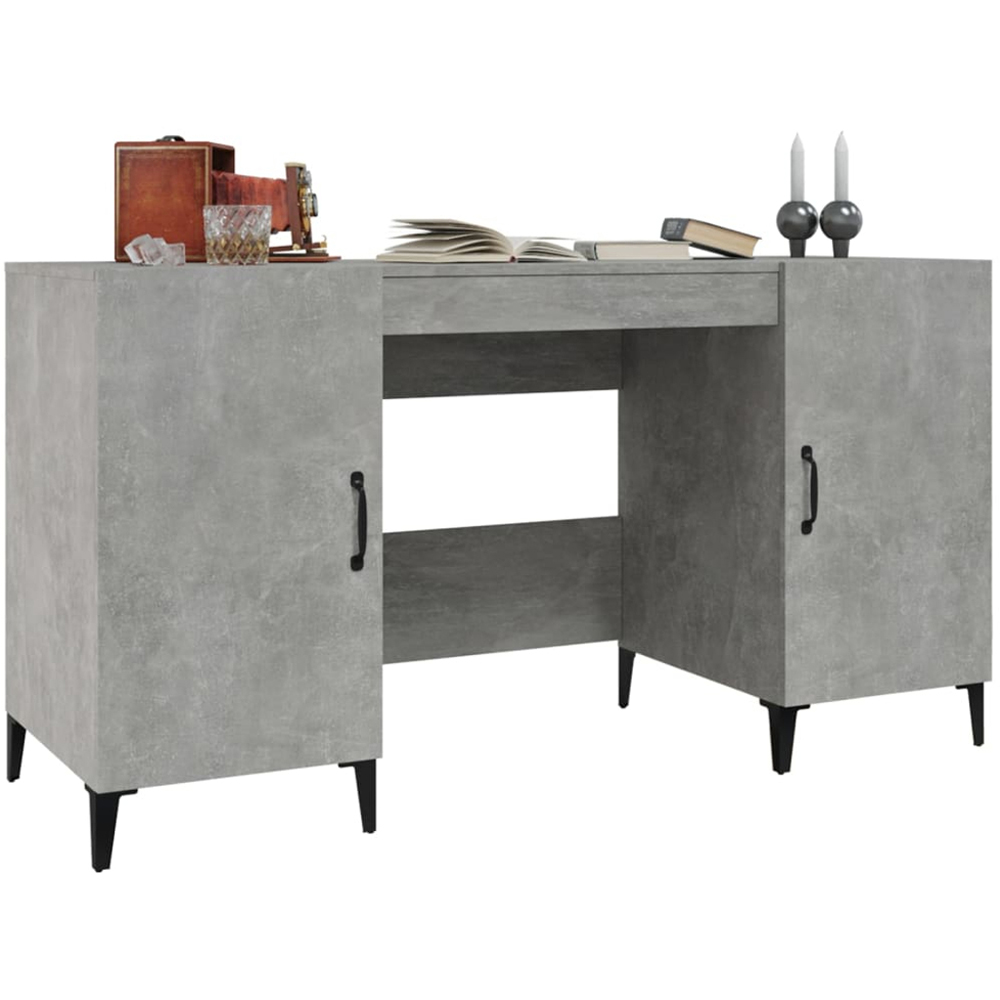 vidaXL 2 Door Computer Desk Concrete Grey and Black Image 3