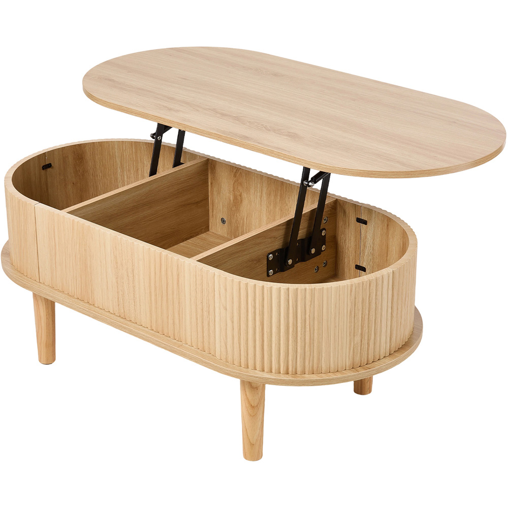 Living and Home Natural Oval Lift-Top Coffee Table with Hidden Storage Image 2