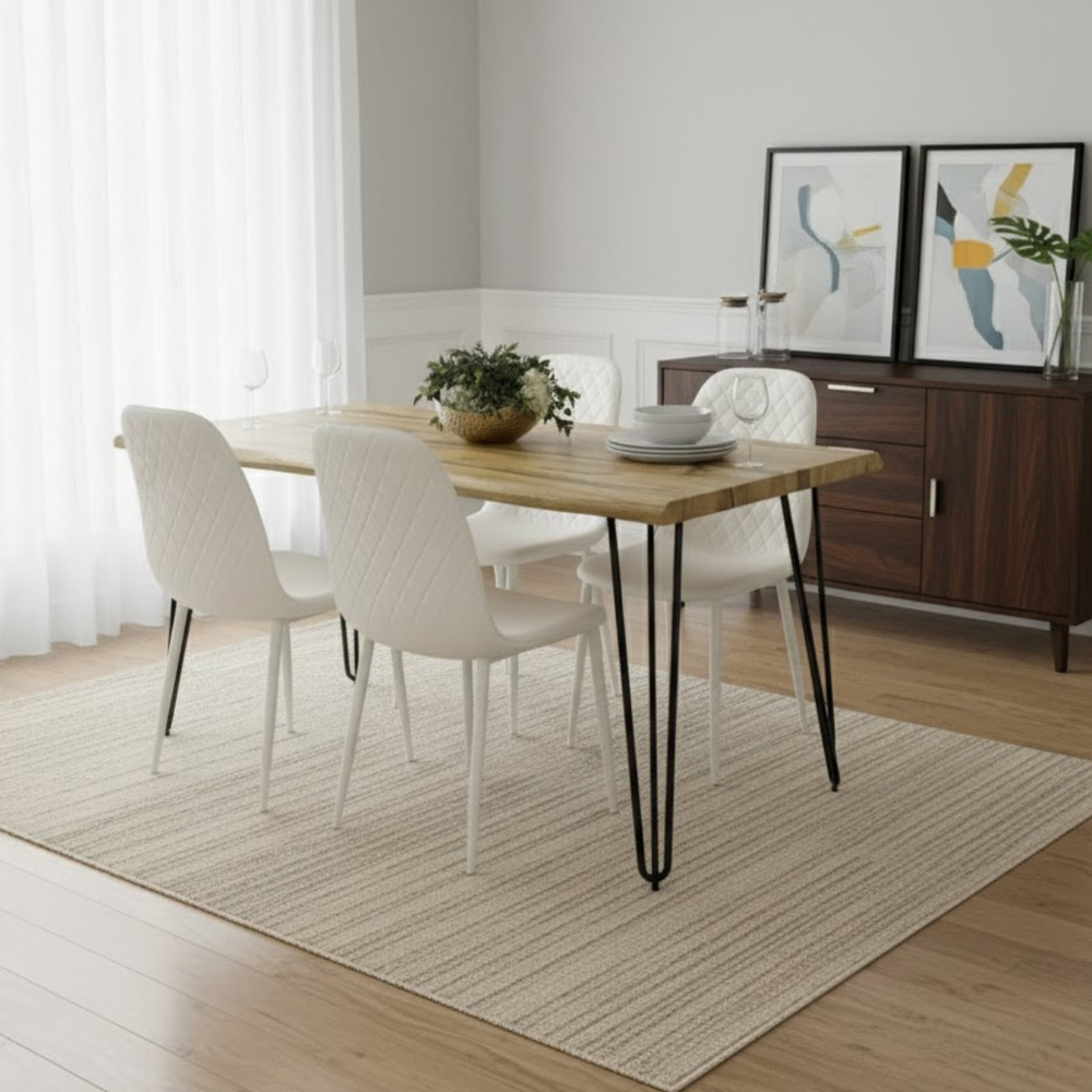 Kosy Koala 4 Seater Faux Leather Wooden Dining Set White Image 4