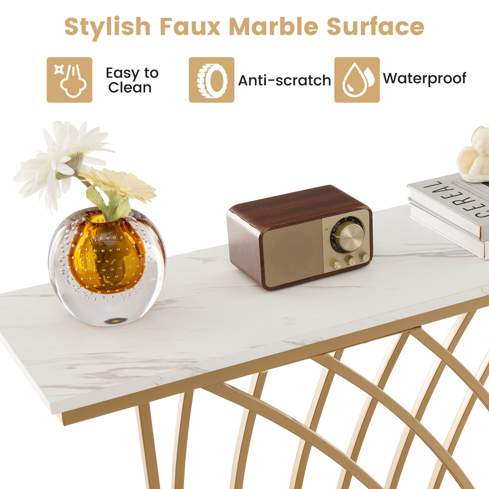 Costway White Faux Marble Console Table Image 6