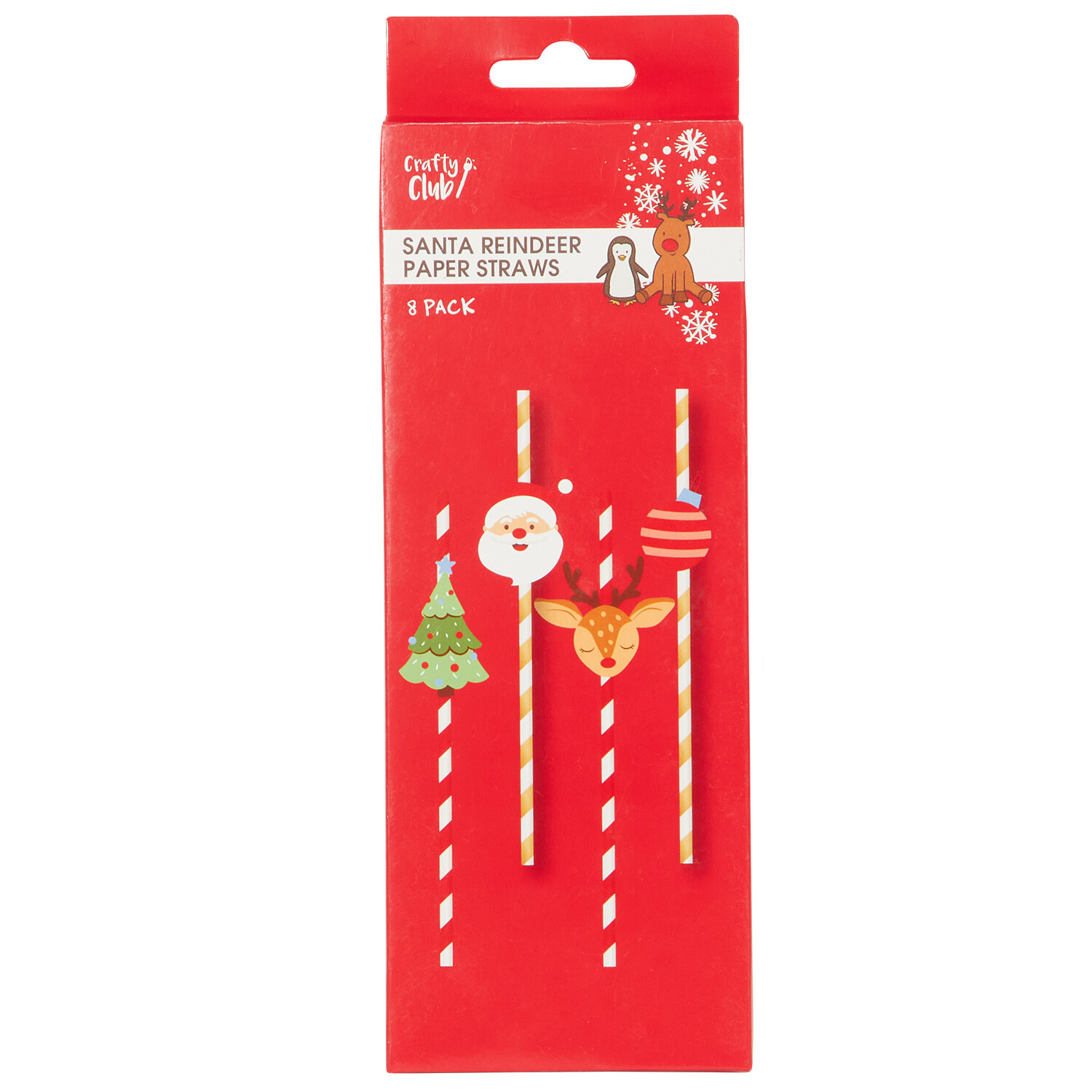 Pack of 8 Santa Reindeer Paper Straws - Multicolour Image 1
