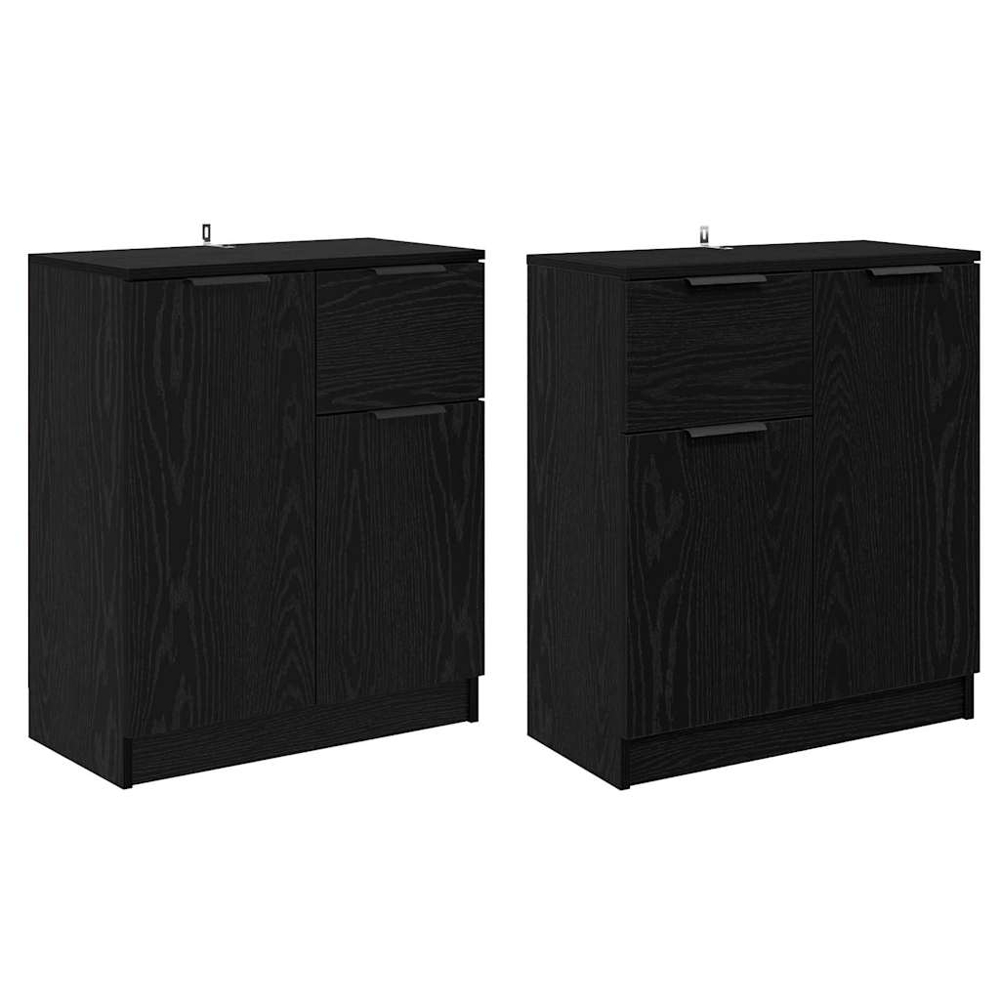 vidaXL 2 Door Single Drawer Black Oak Sideboard Set of 2 Image 2