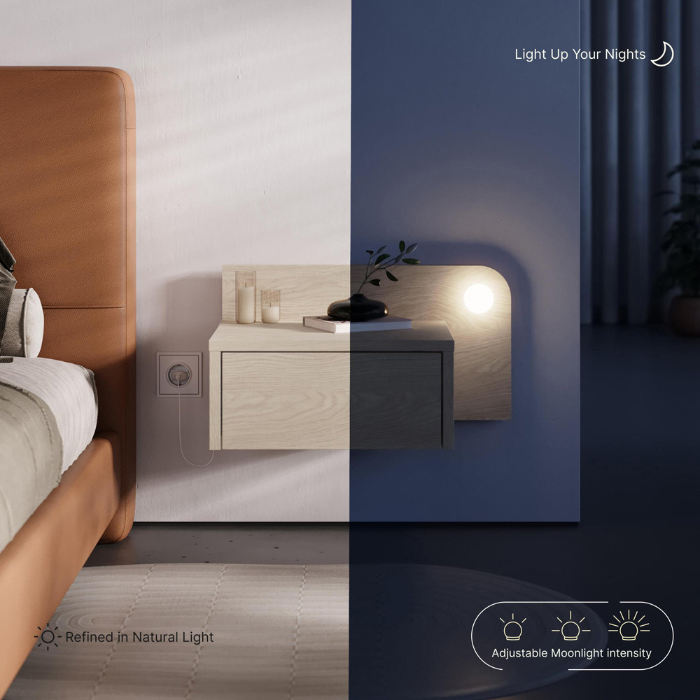 Decortie Dotta Single Drawer Sonoma Oak Wall Mounted Bedside Table with Night Light Image 6