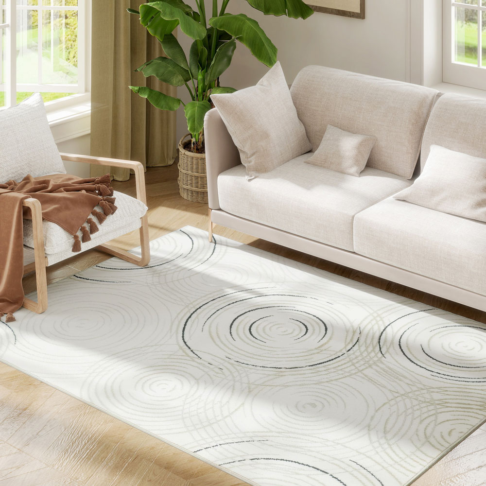 HOMCOM Cream Swirl Pattern Allergy Friendly Rug 170 x 120cm Image 4