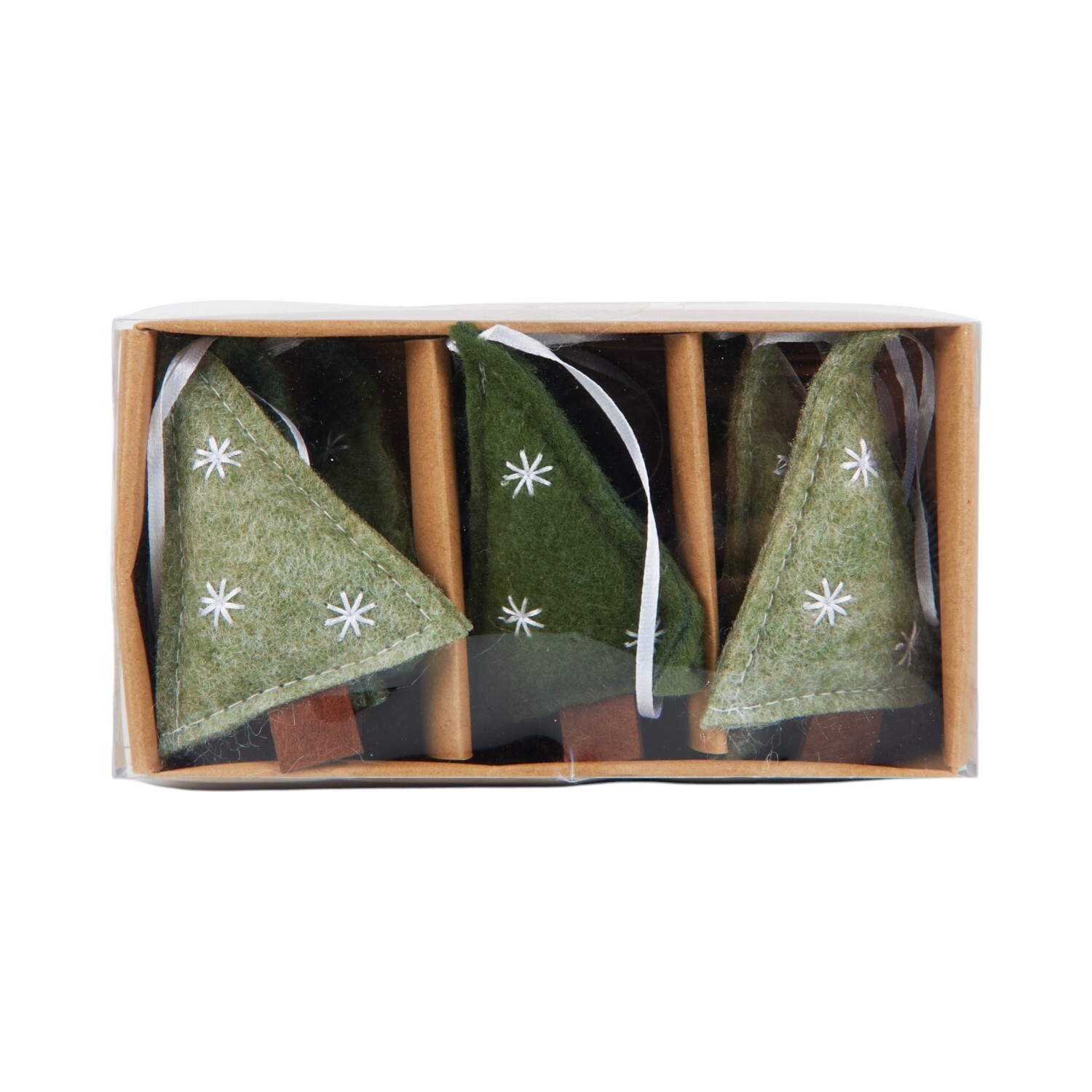 Set of 9 Hanging Felt Tree Decorations Green Image 2