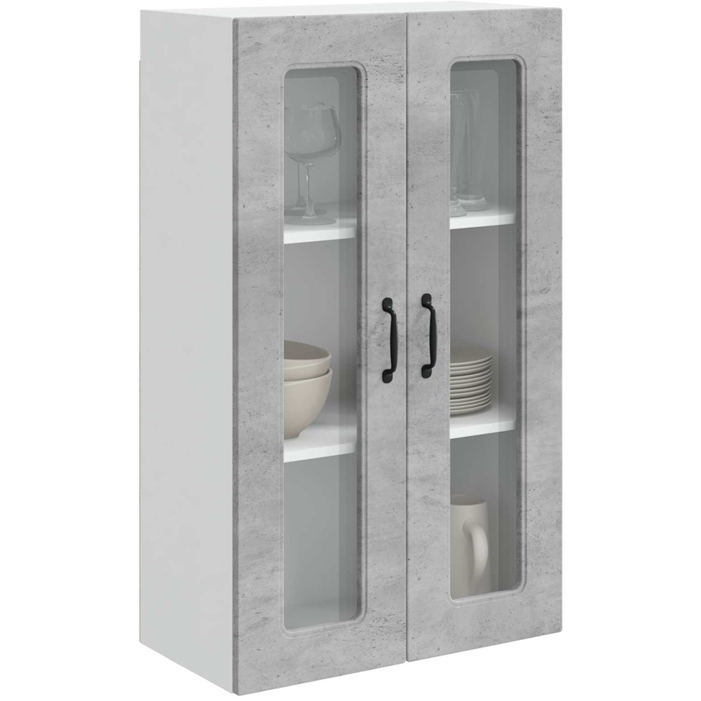 vidaXL 2 Glass Door Concrete Grey Kitchen Wall Cabinet Image 3