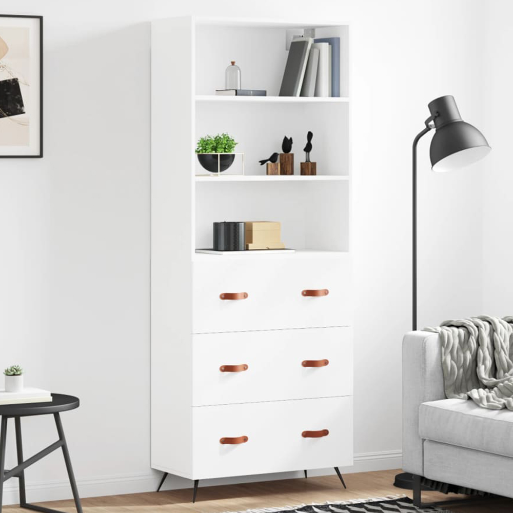 vidaXL 3 Drawer 3 Shelf White Tall Highboard Image 1