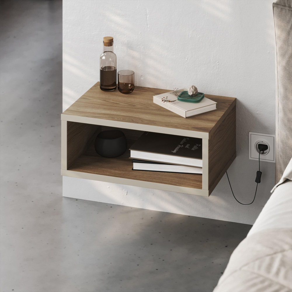 Decortie Brik Single Shelf Deep Oud Wall Mounted Bedside Table with Night Light Image 5
