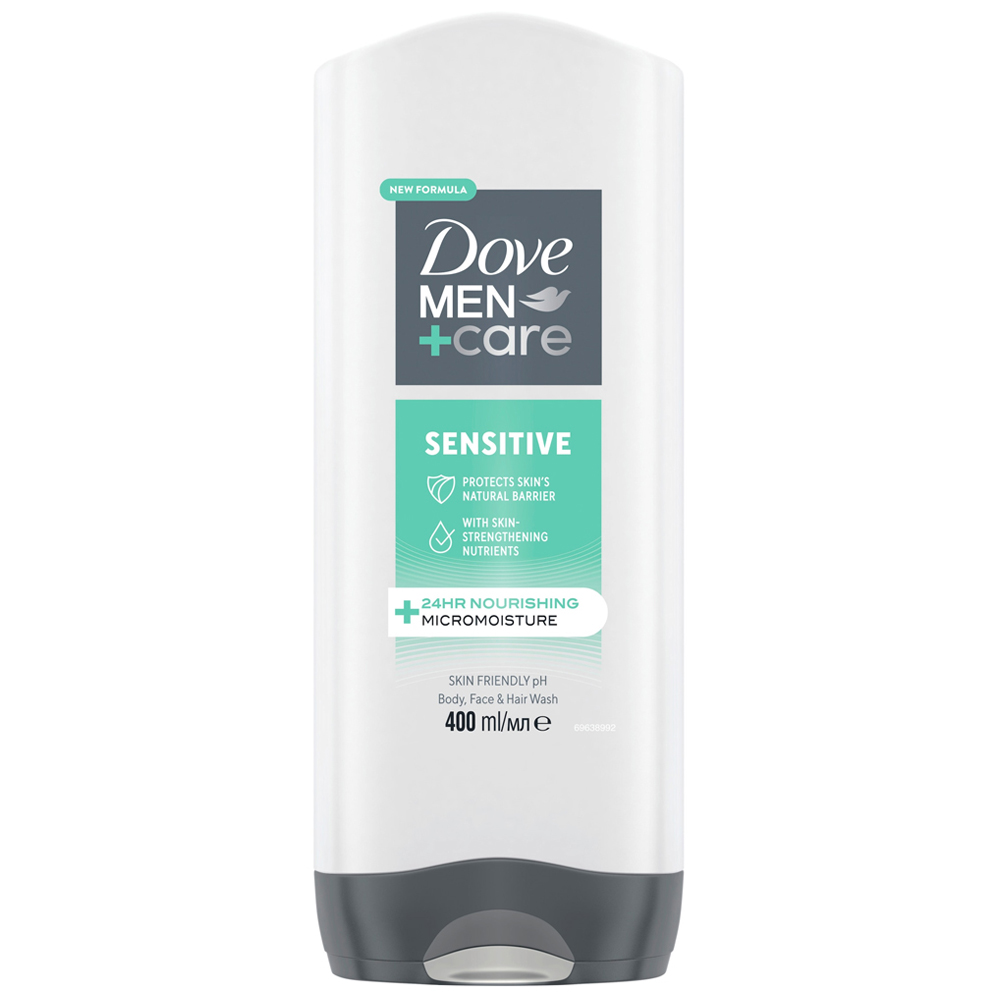 Dove Men+Care Hydrating Sensitive 3-in-1 Hair, Body and Face Wash 400ml Image 1