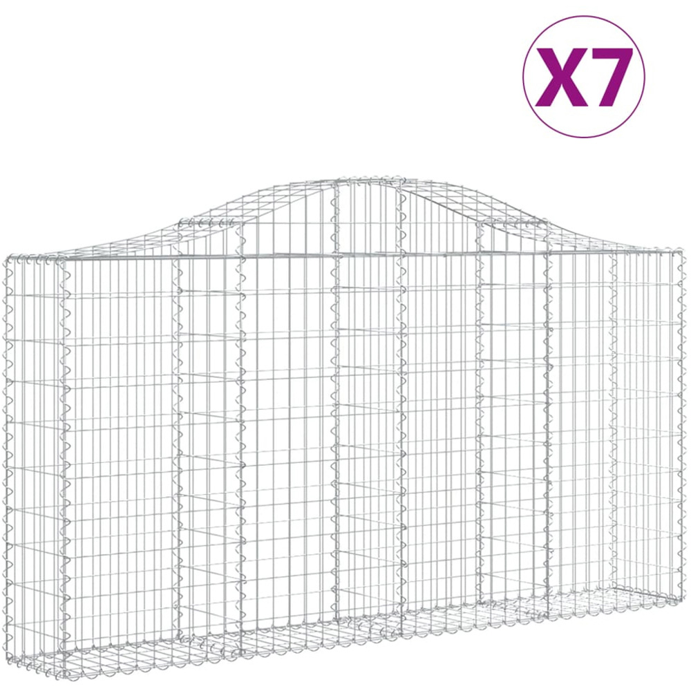 vidaXL Silver Galvanised Iron Arched Gabion Basket 100/120 x 30 x 200cm 7 Pack Image 2