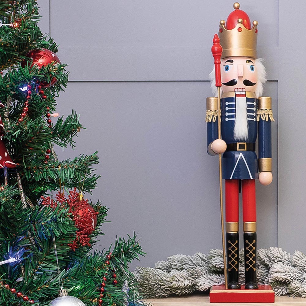 St Helens Blue and Red Christmas Nutcracker with Staff Image 3
