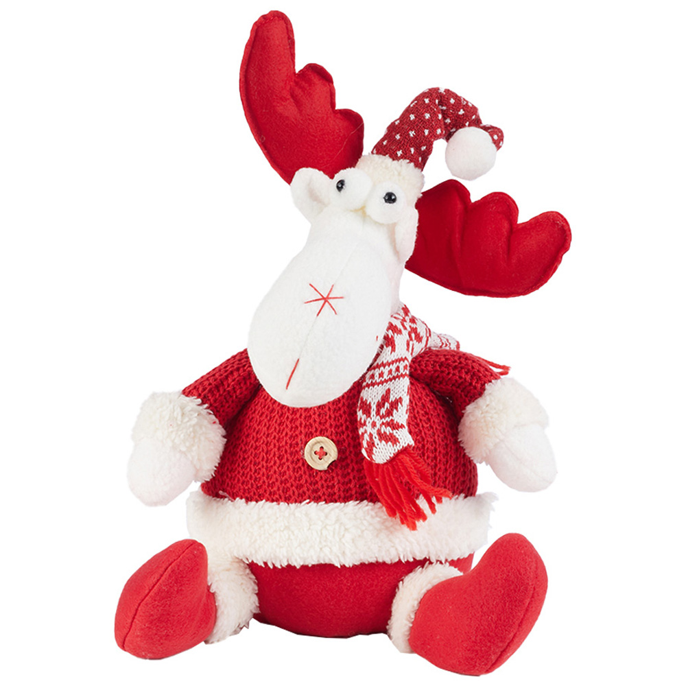 Living and Home Red and White Plush Reindeer Christmas Toy Image 1