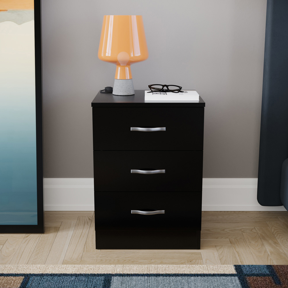 Vida Designs Riano 3 Drawer Black Bedside Table Image 7