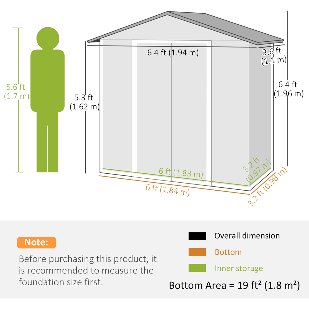 Outsunny 6.5 x 3.5ft 2 Door Brown Wood Effect Metal Garden Shed Image 8