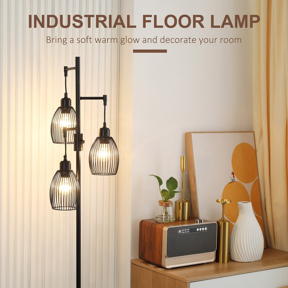 Portland Black 3 Light Industrial Floor Lamp Image 4