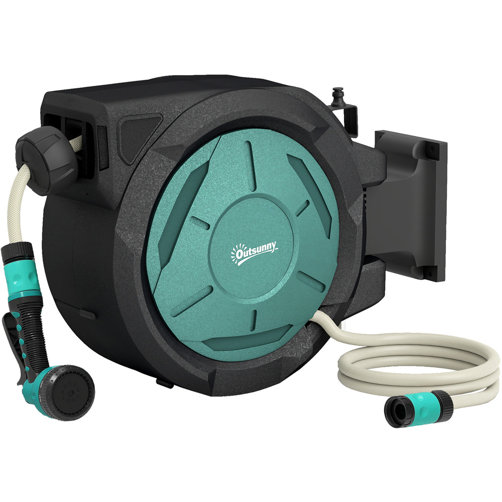 Outsunny Black Retractable Hose Reel Wall Mounted with Lock 20m Image 1