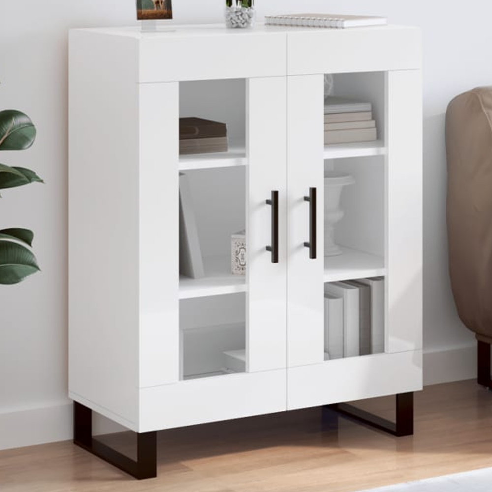 vidaXL 2 Glass Door High Gloss White Sideboard Image 1