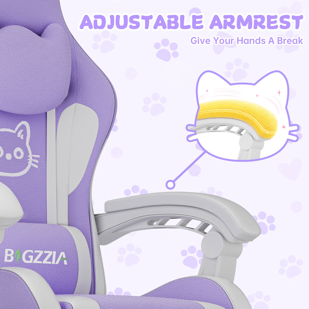 Rattrix Purple Cat Ears Gaming Chair with Massage Lumbar Support and Footrest Image 6