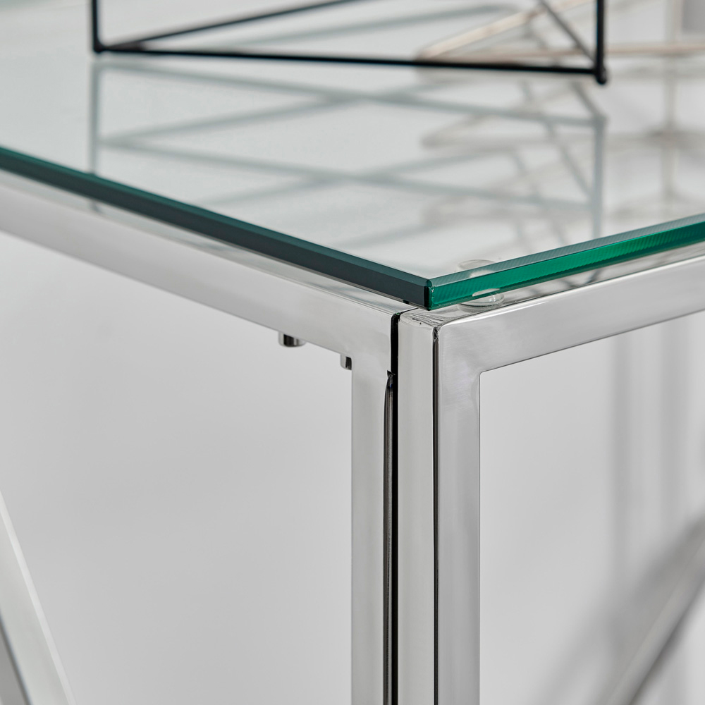 Furniturebox Sicily Clear Glass and Silver Chrome Rectangular Console Table Image 4