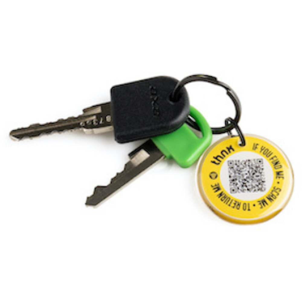 Thnx Yellow Medium Airtag Keychain with QR Code Image 3