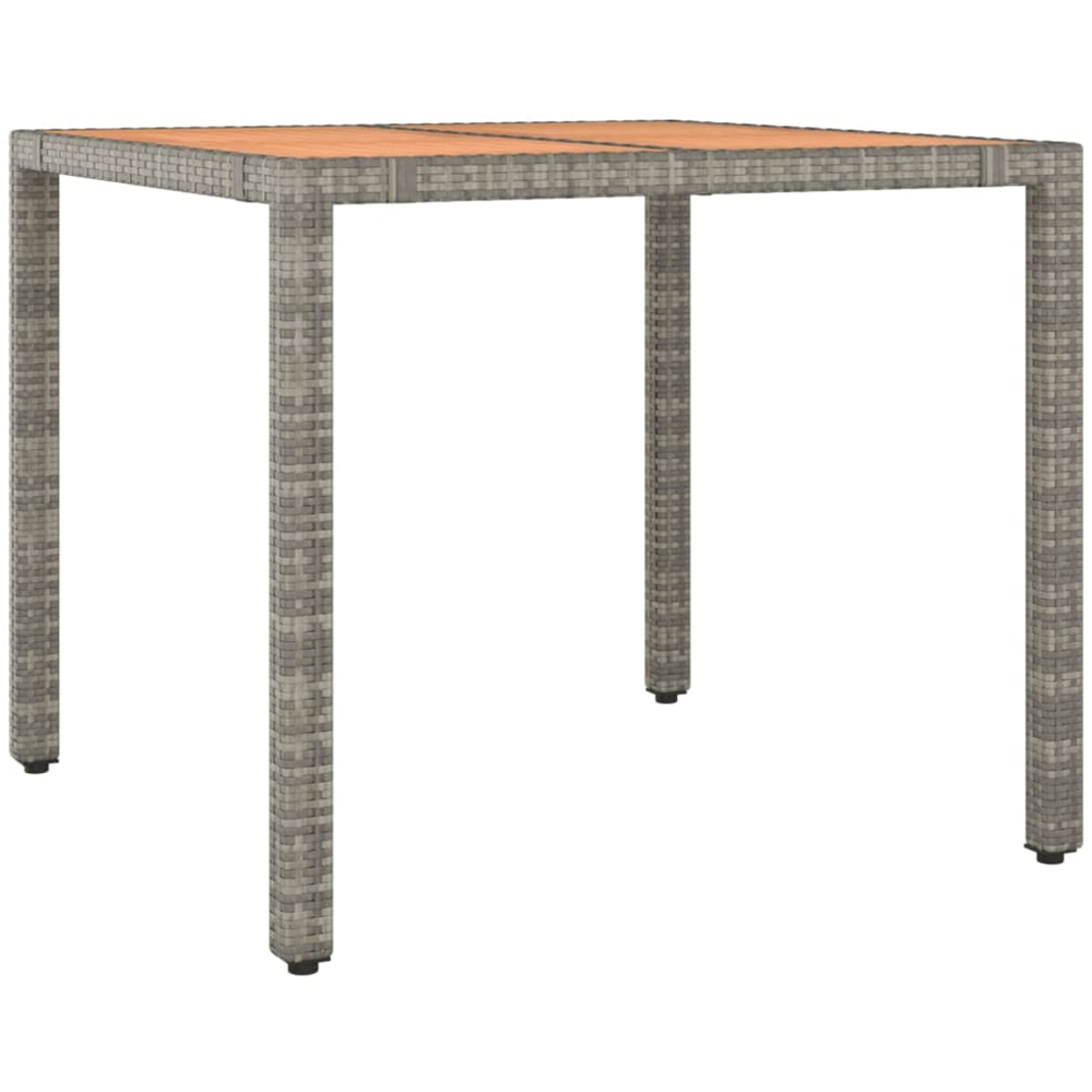 vidaXL 2 Seater Grey Polyrattan and Wooden Tabletop Garden Table Image 2
