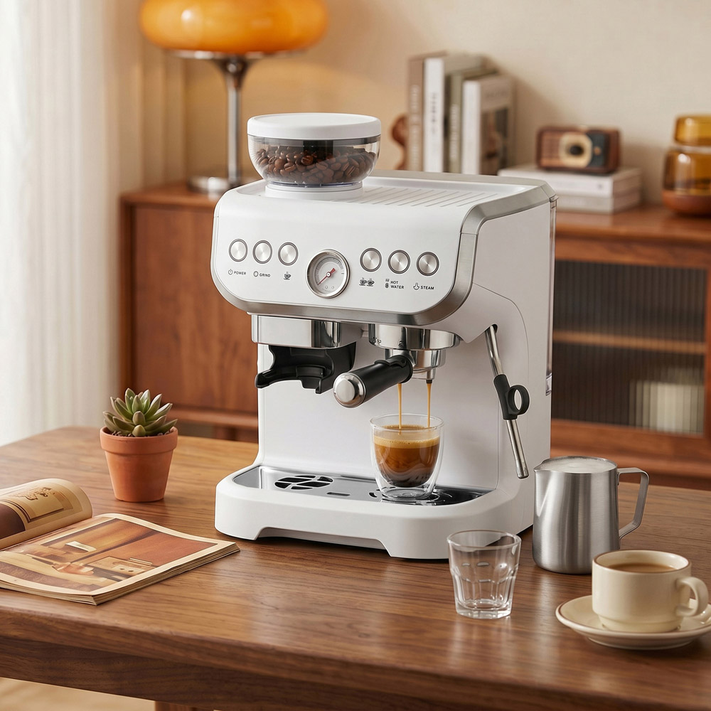 HOMCOM Bean to Cup 800-197V70WT White Coffee Machine with Integrated Bean Grinder Image 3