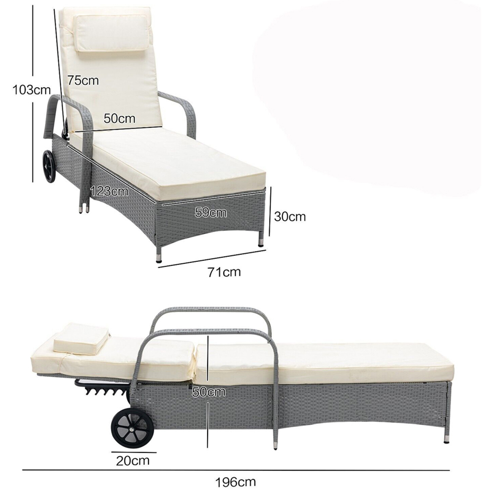 Black Rattan Recliner Sun Lounger with Wheels Image 7