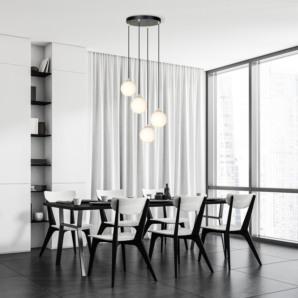 Emibig Royal 4 Light White Shade Black and Gold E14 Ceiling Pendant Light Image 6