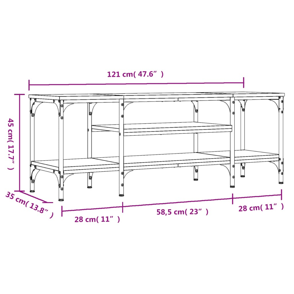 vidaXL 2 Shelf Grey Sonoma Wood and Steel TV Cabinet Image 9