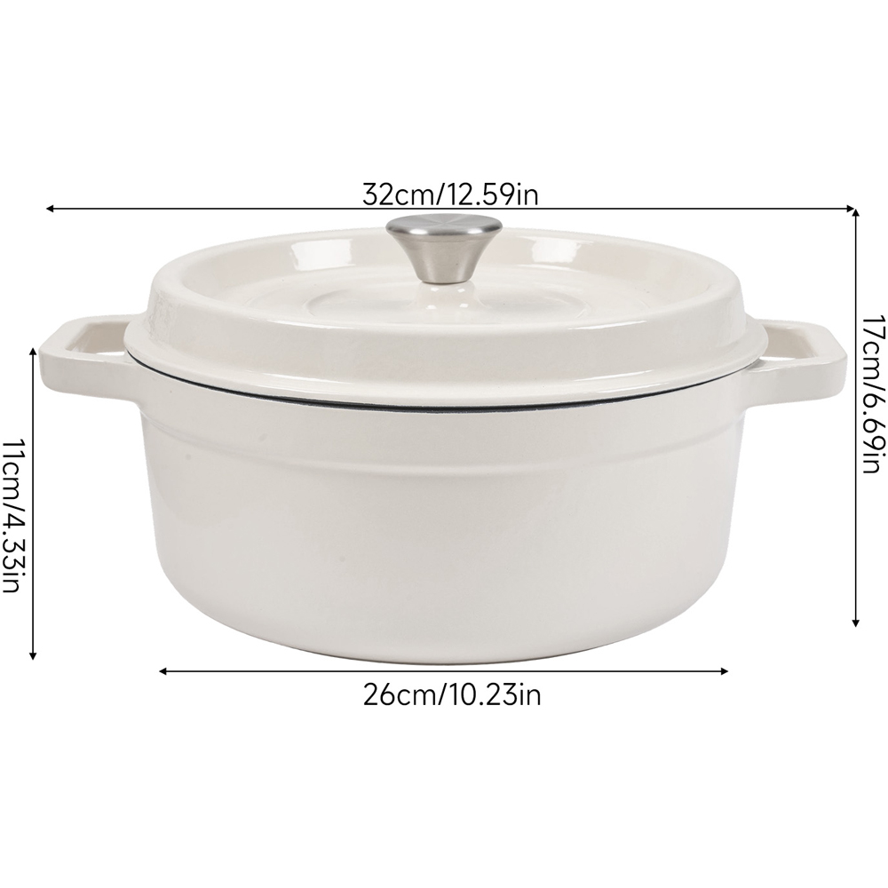 Living and Home Beige White Enamelled Cast Iron Dutch Oven Pot 5L Image 8
