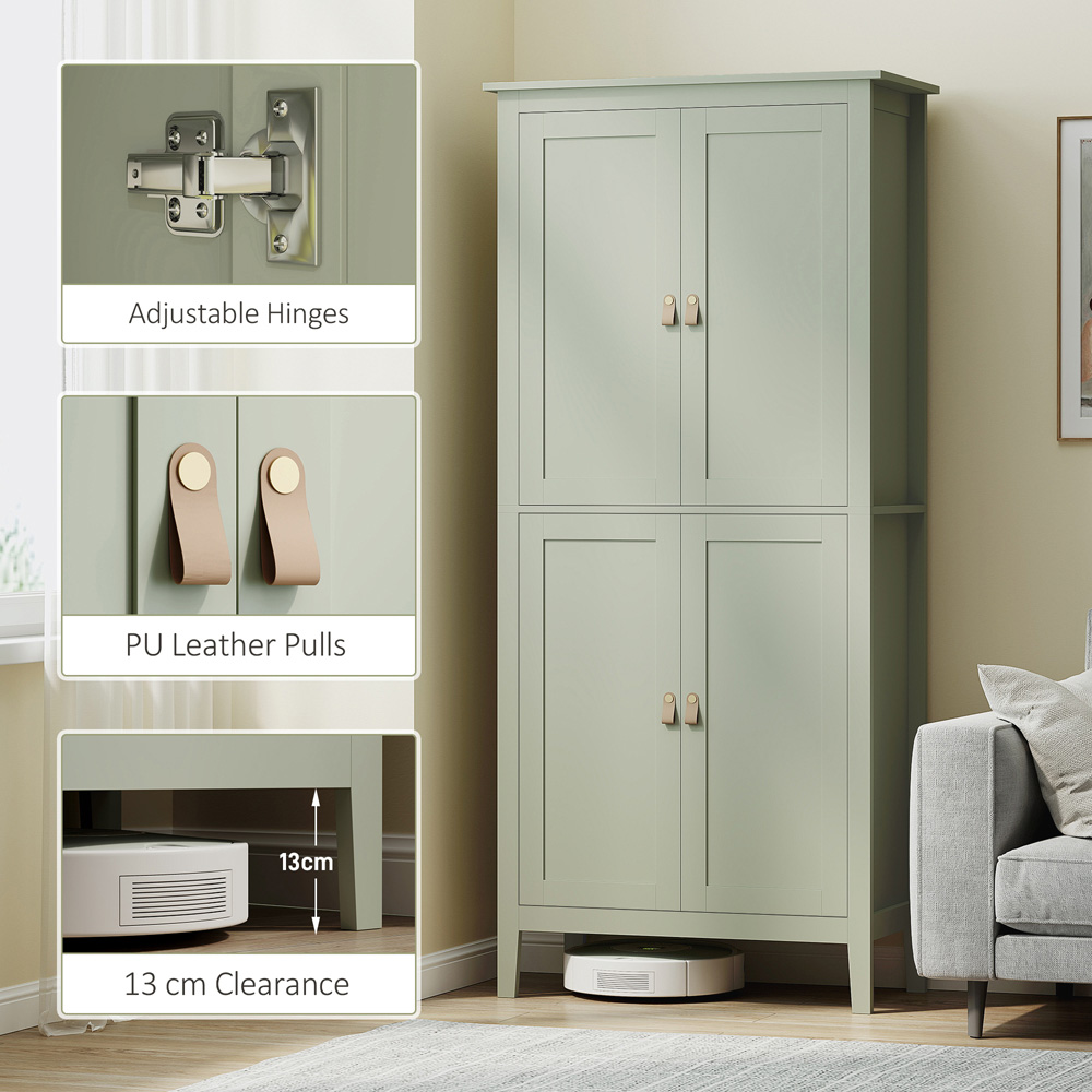 HOMCOM 4 Door Green Tall Freestanding Pantry Storage Cabinet Image 3