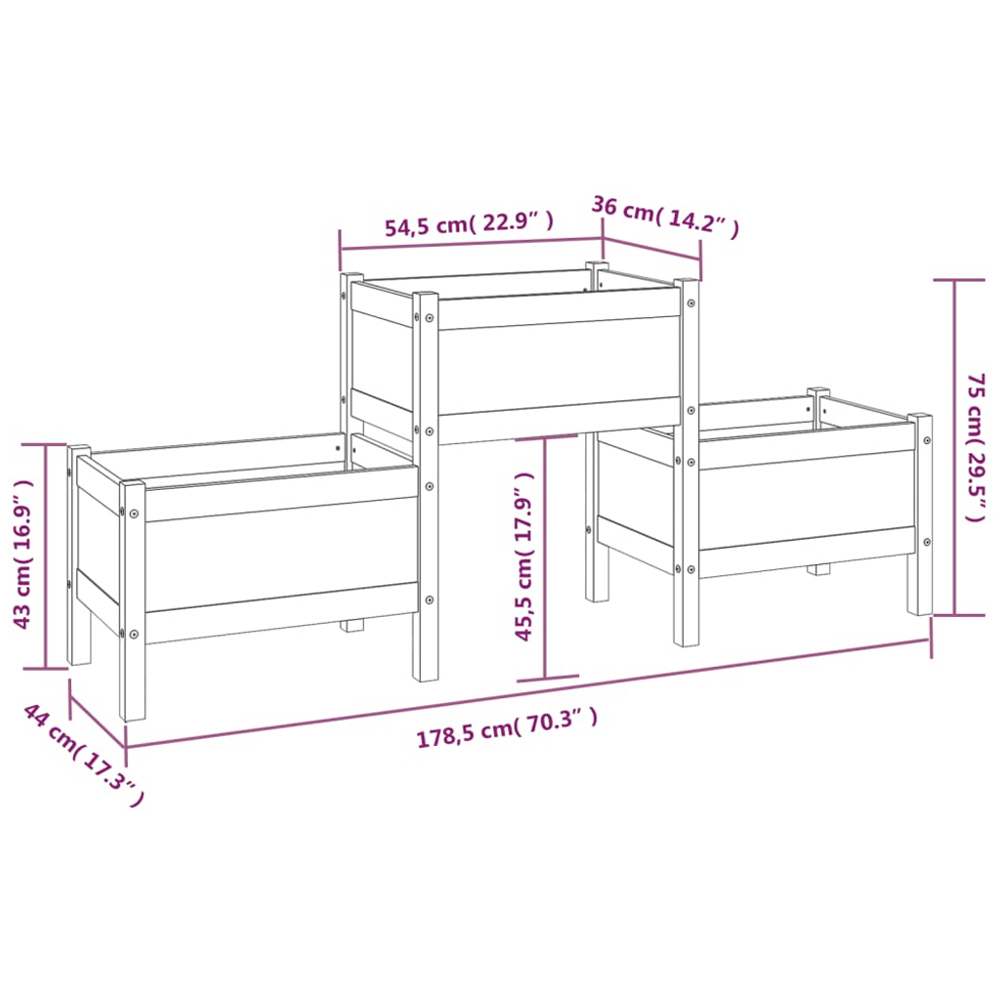 vidaXL 3-Tier Black Solid Pine Wood Garden Planter 75 x 178.5 x 44cm Image 7