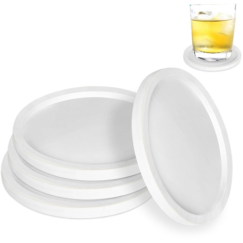 ATEK White Silicone Non-Slip Round Drink Coaster 4 Pack Image 2