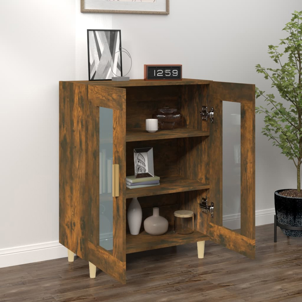 vidaXL 2 Glass Door Smoked Oak Sideboard with Wooden Legs Image 3