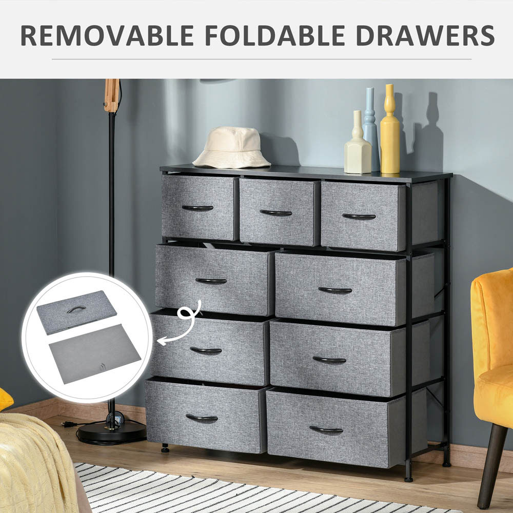 Portland 9 Fabric Drawer Grey Chest of Drawers Image 6