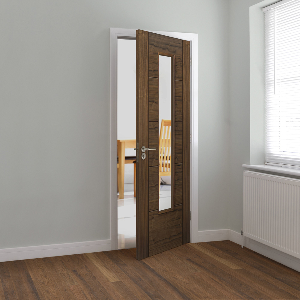 JB Kind Emral Contemporary Walnut Glazed Internal Door 1981 x 762mm Image 2