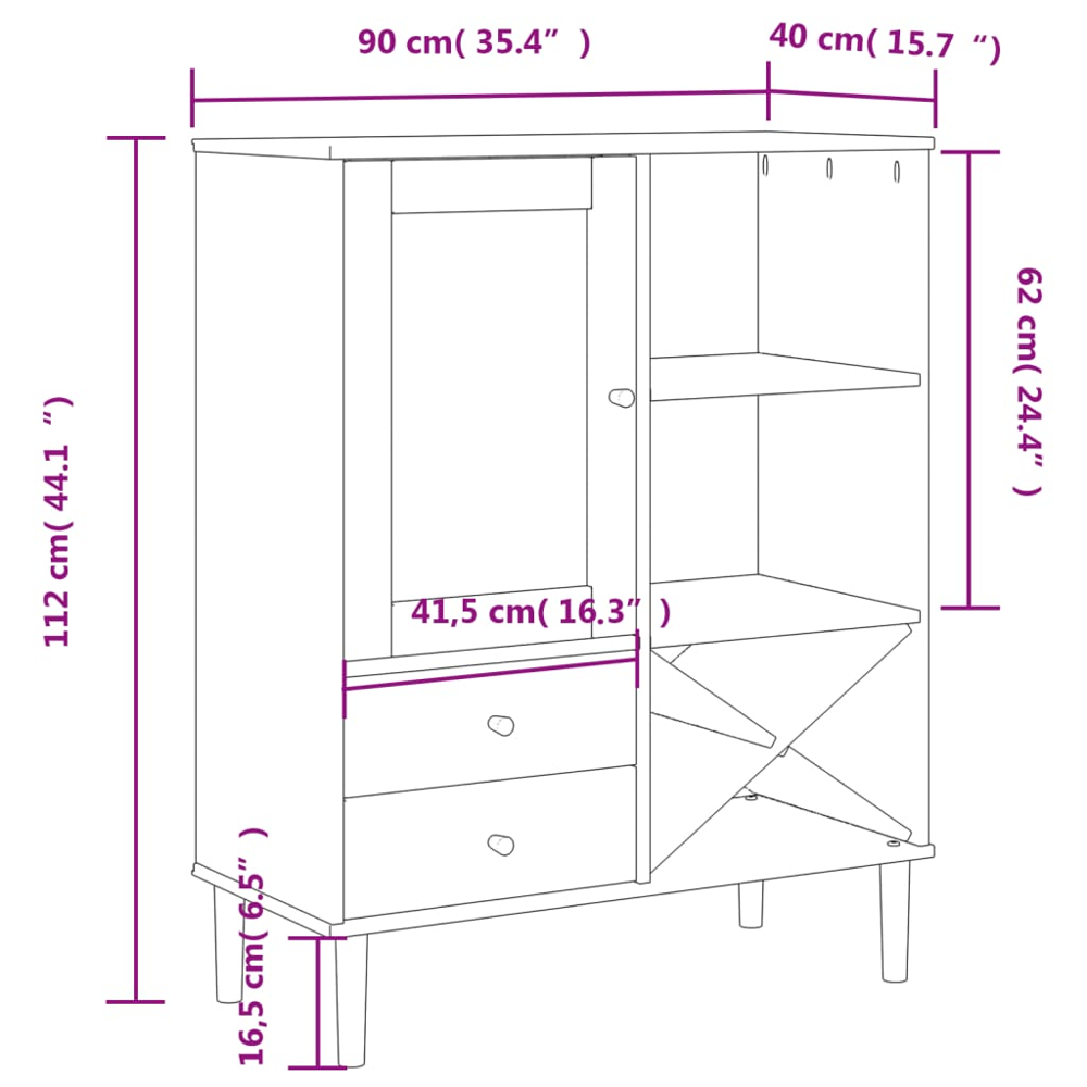 vidaXL Senja Single Door 2 Drawer 6 Shelf Black Solid Pine Wood Rattan Look Highboard Image 9