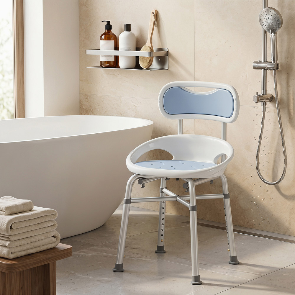 HOMCOM Back Height Adjustable Shower Chair with Side Support Image 2