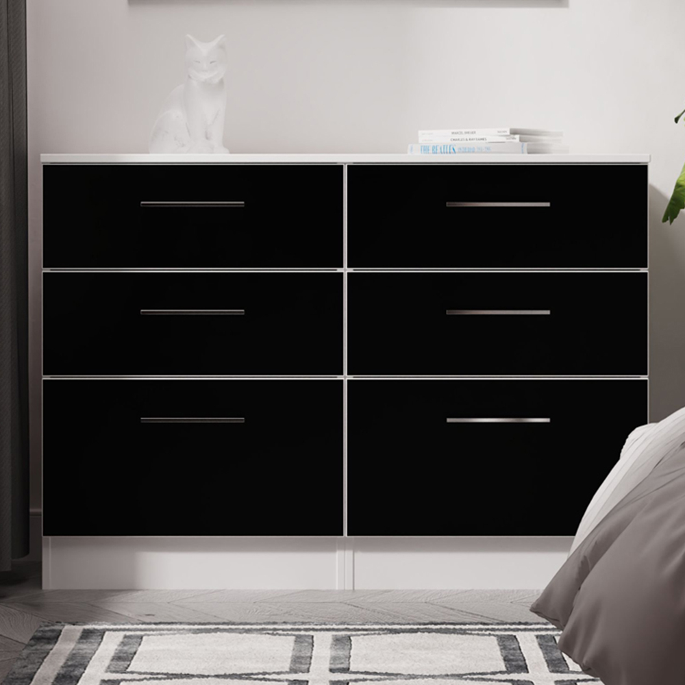 Crowndale Worcester 6 Drawer Matt Black and White Wide Chest of Drawers Ready Assembled Image 1