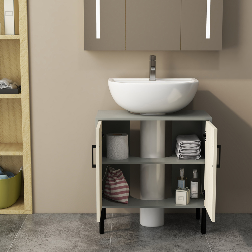 Kleankin 2 Door Wood Effect Under Sink Cabinet Image 4