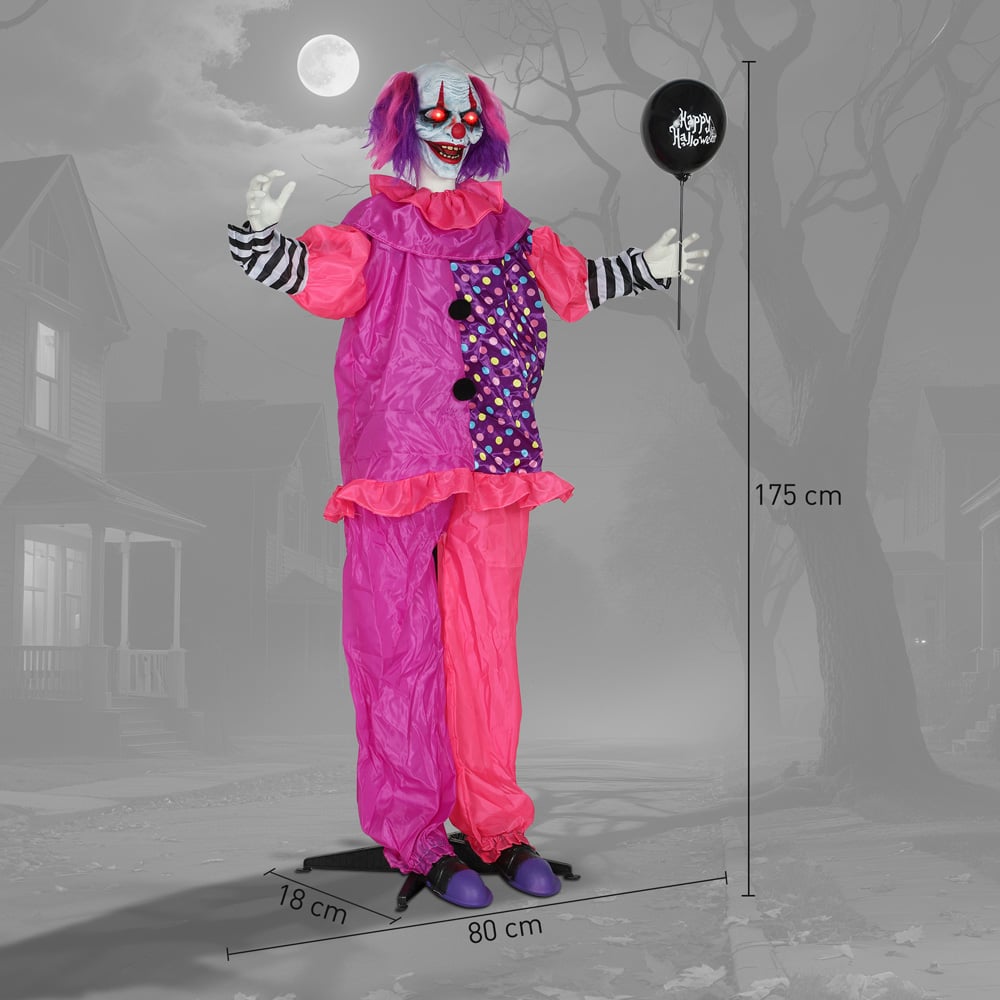 Outsunny Life Size Animated Clown with Light Up Eyes Halloween Decoration 5.7ft Image 9