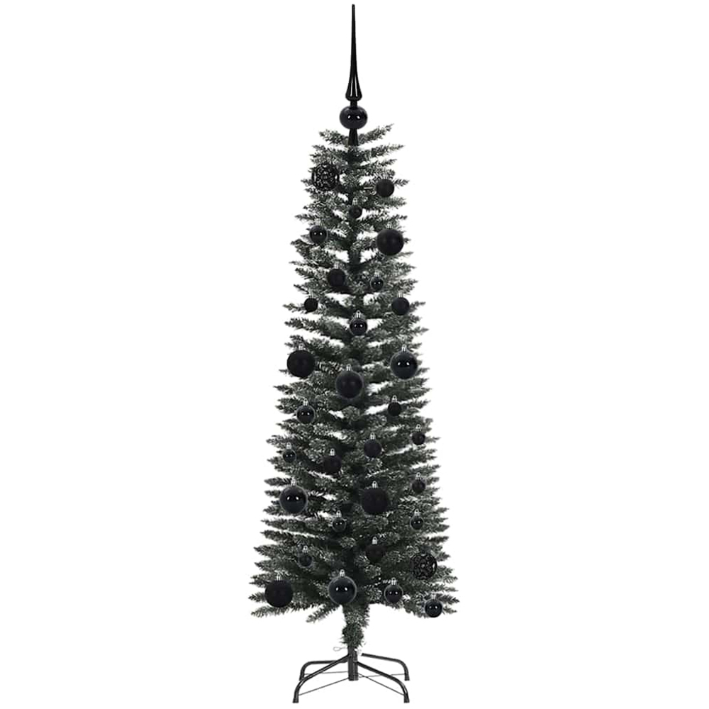 vidaXL Pre-Lit Black Baubles Green Artificial Christmas Tree 4ft Image 4
