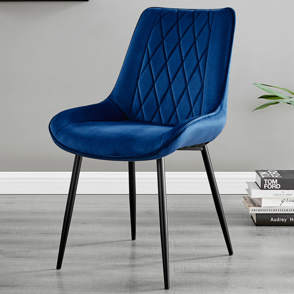 Furniturebox Cesano Set of 2 Navy Blue and Black Velvet Dining Chair Image 1