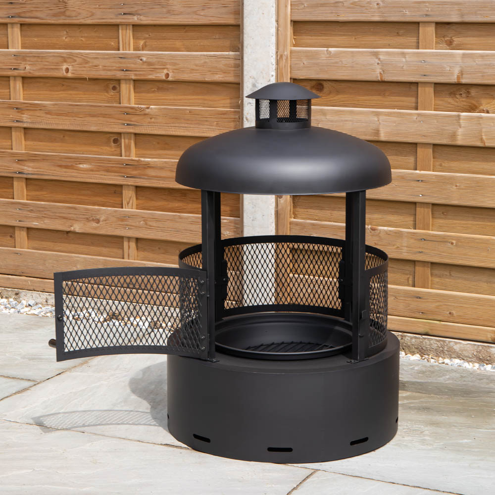 Samuel Alexander Black Steel Firedancer Chiminea Fire Pit with Fire Poker 80cm Image 3